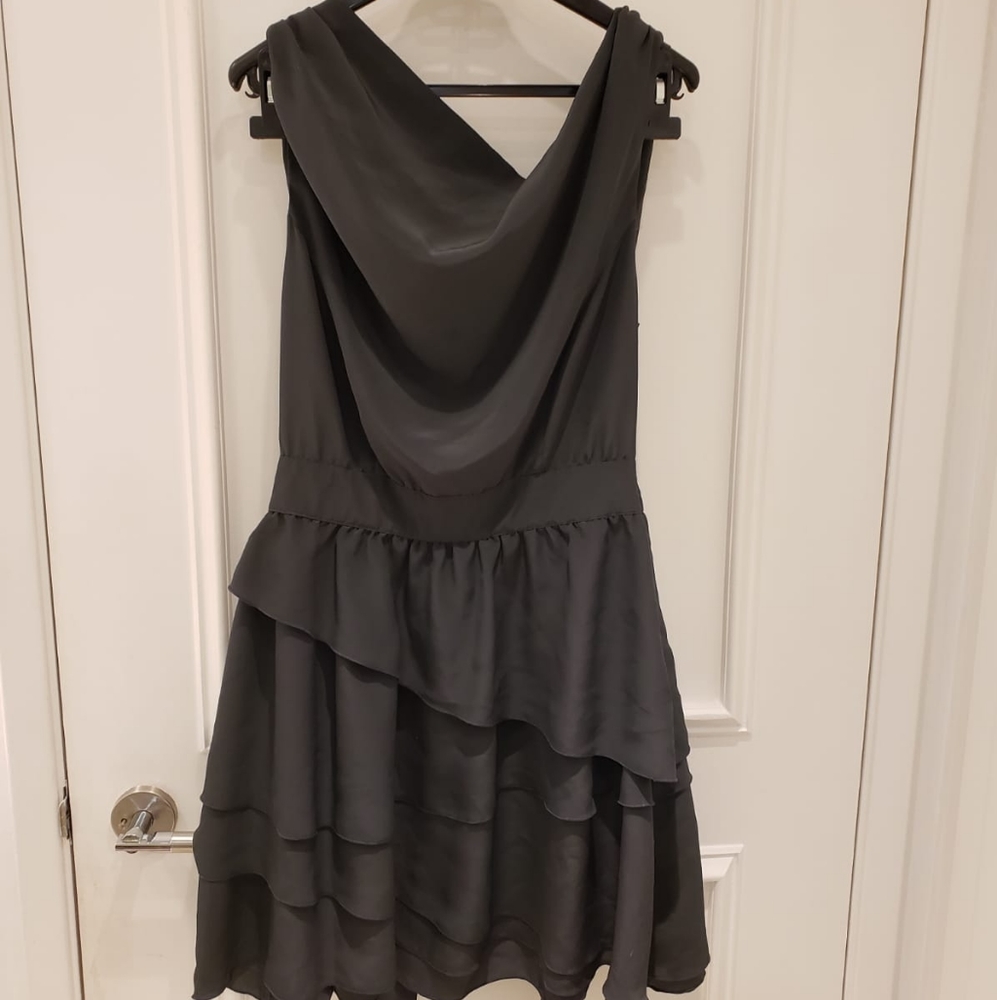 Grey open back dress with ruffles